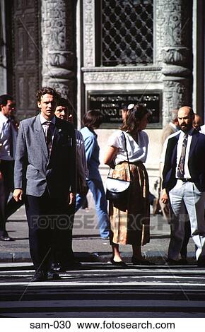 Stock Image - Pedestrians at Curb Buenos Aires Argentina. Fotosearch