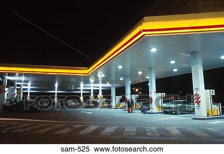 Stock Photography - Petrol Station at Night Argentina. Fotosearch
