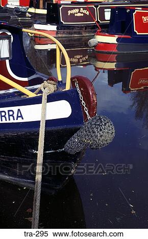 Prow of Painted Narrowboat on UK Canal View Large Photo Image Stock Photography - Prow of Painted Narrowboat on UK Canal. Fotosearch