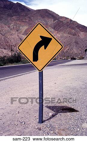 Right Hand Bend Sign in Yellow Diamond Argentina View Large Photo Image Stock Image - Right Hand Bend Sign in Yellow Diamond Argentina. Fotosearch