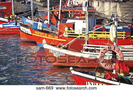 Row of Red Fishing Boats Punta del Este Uruguay View Large Photo Image Stock Photo - Row of Red Fishing Boats Punta del Este Uruguay. Fotosearch