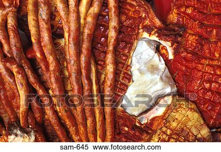 Stock Photography - Sausages and Hams in Shop Bogota Colombia. Fotosearch