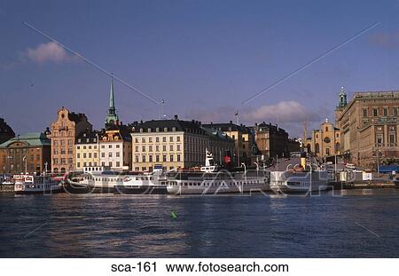 Stock Image - Ships and Old Town Stockholm Sweden. Fotosearch