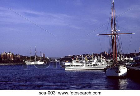 Stock Image - Ships in Stockholm Harbour Sweden. Fotosearch