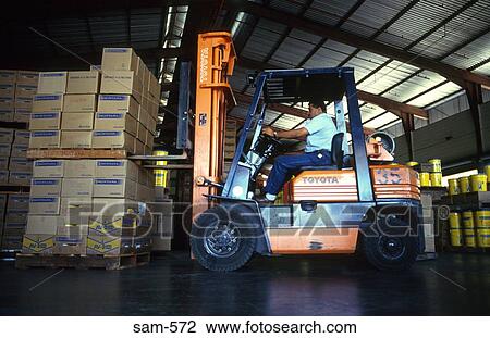Stock Image - Side View of Fork Lift Truck Valencia Venezuela. Fotosearch