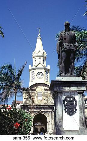 Statue and Church Tower Catagena Colombia View Large Photo Image Stock Photograph - Statue and Church Tower Catagena Colombia. Fotosearch