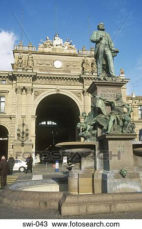 Statue of Albert Escher and Hauptbahnhof Zurich Switzerland View Large Photo Image Stock Image - Statue of Albert Escher and Hauptbahnhof Zurich Switzerland. Fotosearch
