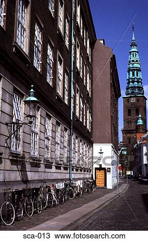 Stock Image - Street and Tower Copenhagen Denmark. Fotosearch