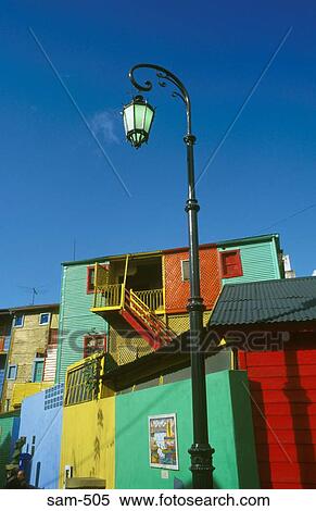 Street Lamp and Buildings La Boca Argentina View Large Photo Image Stock Photography - Street Lamp and Buildings La Boca Argentina. Fotosearch