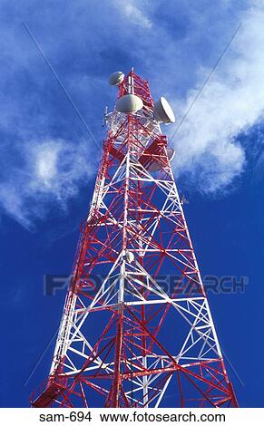Telecommunications Tower Painted in Red and White View Large Photo Image Picture - Telecommunications Tower Painted in Red and White. Fotosearch