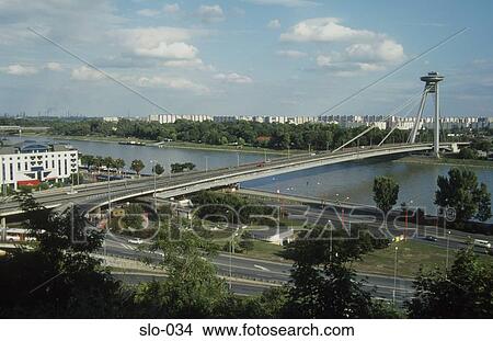 The Novy Most Bridge across the Danube Bratislava Slovakia View Large Photo Image Picture - The Novy Most Bridge across the Danube Bratislava Slovakia. Fotosearch