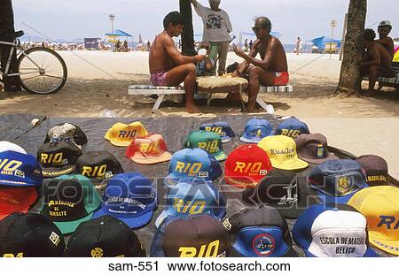 Stock Image - Tourist Baseball Caps Labelled 'Brazil'. Fotosearch