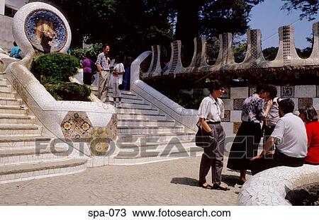 Tourists in Parque Guell Barcelona Spain View Large Photo Image Stock Image - Tourists in Parque Guell Barcelona Spain. Fotosearch