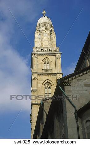 Tower of the Grossmunster Church Zurich Switzerland View Large Photo Image Stock Photography - Tower of the Grossmunster Church Zurich Switzerland. Fotosearch