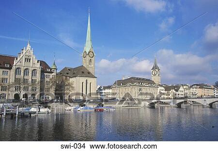 View across Limmat River Zurich Switzerland View Large Photo Image Picture - View across Limmat River Zurich Switzerland. Fotosearch