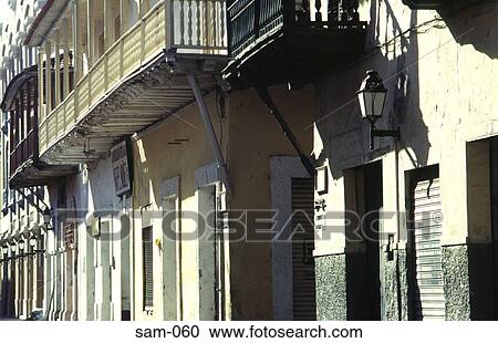 View along Building Facades Catagena Colombia View Large Photo Image Stock Image - View along Building Facades Catagena Colombia. Fotosearch