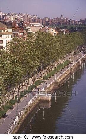 View along River Path of Bilbao Spain View Large Photo Image Stock Photo - View along River Path of Bilbao Spain. Fotosearch