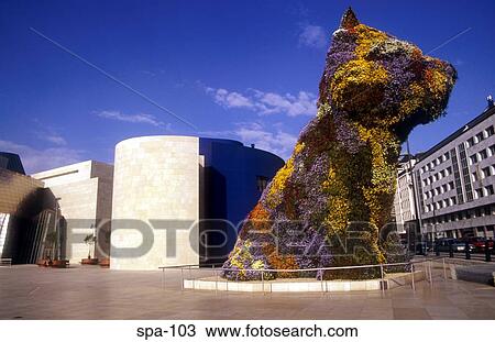 Stock Image - View of the Guggenheim Dog Museum Bilbao Spain. Fotosearch