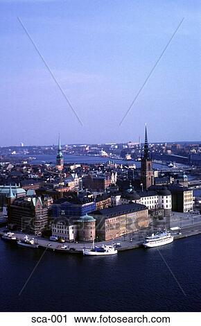 Stock Image - View over Gamla Stan (Old Town) Stockholm Sweden. Fotosearch