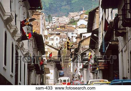 View up Old City Street Quito Ecuador View Large Photo Image Stock Image - View up Old City Street Quito Ecuador. Fotosearch