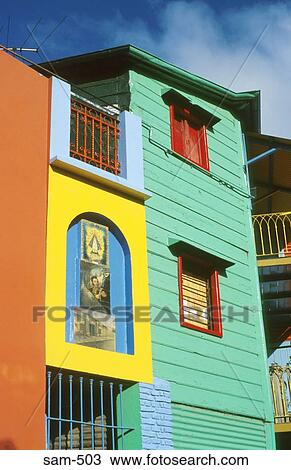 Windows of Painted Town House La Boca Argentina View Large Photo Image Stock Image - Windows of Painted Town House La Boca Argentina. Fotosearch