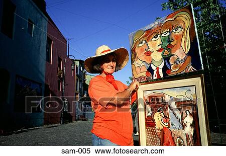 Woman Artist with Paintings Buenos Aires Argentina View Large Photo Image Stock Photography - Woman Artist with Paintings Buenos Aires Argentina. Fotosearch