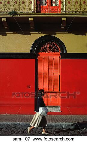 Woman Passing Colourful Wall La Boca Buenos Aires View Large Photo Image Stock Photo - Woman Passing Colourful Wall La Boca Buenos Aires. Fotosearch