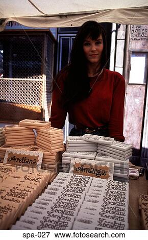 Woman Selling Chocolate Barcelona Spain View Large Photo Image Stock Photo - Woman Selling Chocolate Barcelona Spain. Fotosearch
