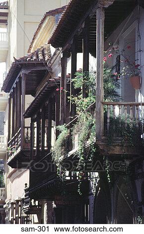 Wood Balconies of Old Town Houses Catagena Colombia View Large Photo Image Stock Image - Wood Balconies of Old Town Houses Catagena Colombia. Fotosearch