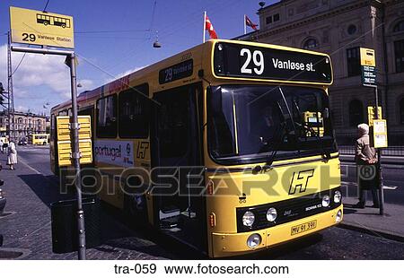Yellow Danish Bus at Bus-Stop View Large Photo Image Stock Photo - Yellow Danish Bus at Bus-Stop. Fotosearch