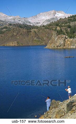 Anglers by Mountain Lake Yosemite California USA View Large Photo Image Stock Photo - Anglers by Mountain Lake Yosemite California USA. Fotosearch