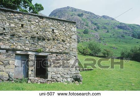 Barn and Mountain Lake District UK View Large Photo Image Stock Photo - Barn and Mountain Lake District UK. Fotosearch