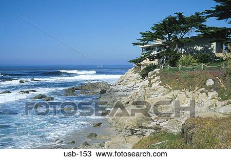 Stock Image - Beach and Rocky Headland Carmel California USA. Fotosearch