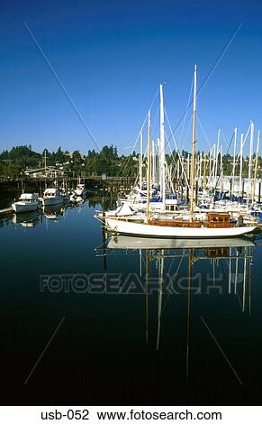 Stock Image - Boats in Marina Olympia Washington State USA. Fotosearch