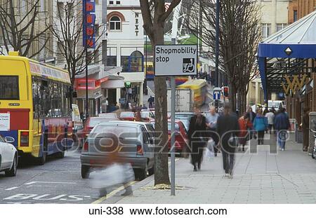Stock Photo - Busy Shopping Street UK. Fotosearch