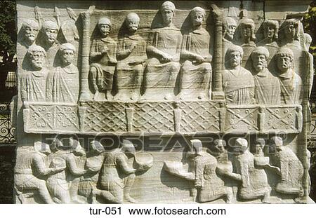 Stock Image - Byzantine Carvings at base of Egyptian Obelisk Istanbul Turkey. Fotosearch