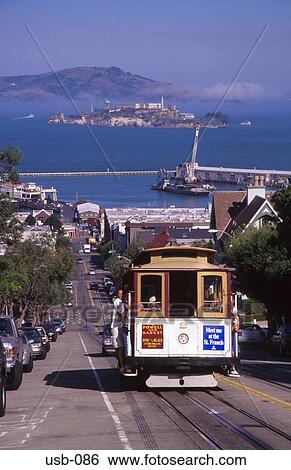 Stock Photograph - Cable Car and San Francisco Bay USA. Fotosearch