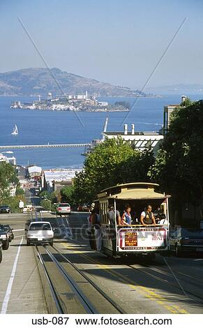 Stock Photo - Cable Car in Front of Alcatraz San Francisco USA. Fotosearch