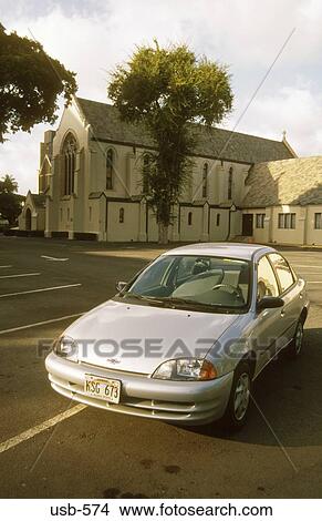 Picture - Car outside Church Honolulu Oahu Hawaii USA. Fotosearch