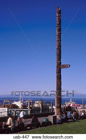 Stock Photo - Carved Wood Totem Pole Seattle USA. Fotosearch