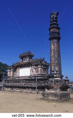 Stock Image - Column and Pagoda Hue Vietnam. Fotosearch