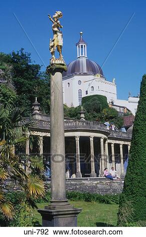 Column Statue Colonnade and Dome Portmeirion UK View Large Photo Image Stock Image - Column Statue Colonnade and Dome Portmeirion UK. Fotosearch