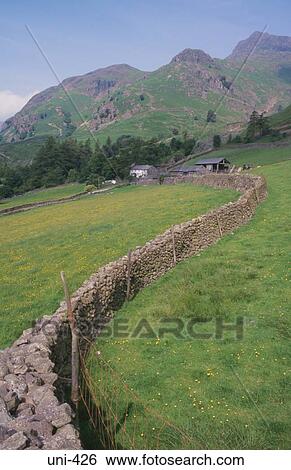 Stock Photograph - Dry Stone Wall and Moutains England UK. Fotosearch