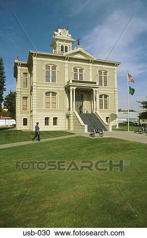 Stock Image - Facade of Historic Courthouse Dayton Washington USA. Fotosearch