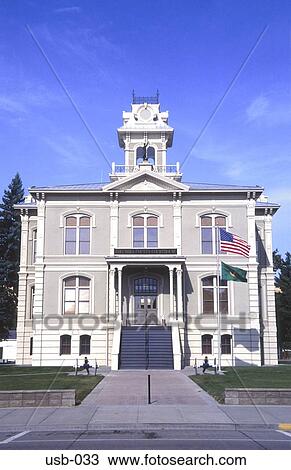 Stock Image - Facade of Historic Courthouse Dayton Washington USA. Fotosearch