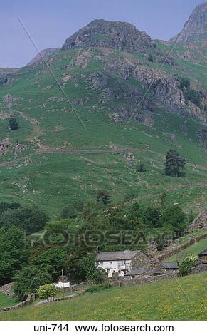 Farm Buildings below Mountain Lake District UK View Large Photo Image Picture - Farm Buildings below Mountain Lake District UK. Fotosearch