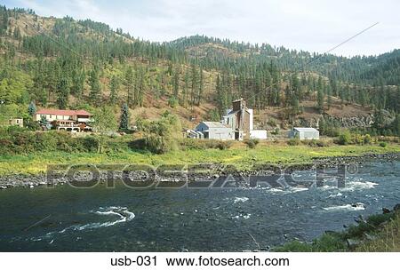Stock Image - Farm by River Washington State USA. Fotosearch