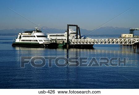 Stock Photograph - Ferry at Pier Seattle Washington State USA. Fotosearch