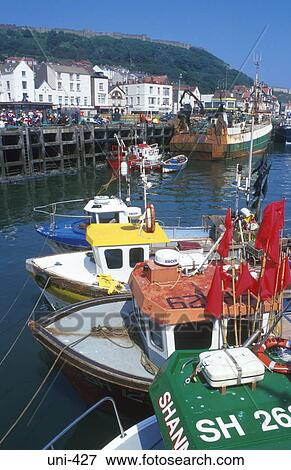 Fishing Boats in Harbour Scarborough UK View Large Photo Image Stock Photo - Fishing Boats in Harbour Scarborough UK. Fotosearch