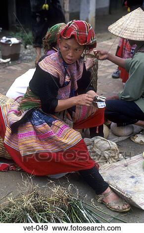 Stock Photo - Flower H'mong Woman Bac Ha Market Vietnam Asia. Fotosearch